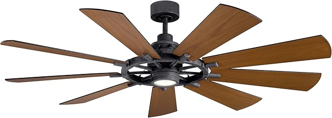 KICHLER 65 inch Gentry LED Ceiling Fan in Distressed Black with Reversible Blades, Extra Large