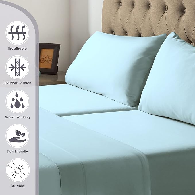 Pizuna Pure 100% Cotton Split King Sheet Set Baby Blue, 800 Thread Count 100% Long Staple Cotton Split King Sheets for Adjustable Bed, 15" Deep Pocket Sheets (Combed Cotton Bed Sheets)