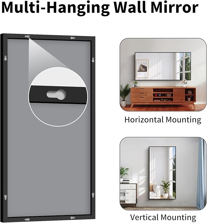 Koonmi Black Framed Bathroom Mirror - Shatterproof 30"x60" Tempered Glass, HD No Distortion, Horizontal/Vertical Mount, Modern Matte Aluminum Alloy Frame
