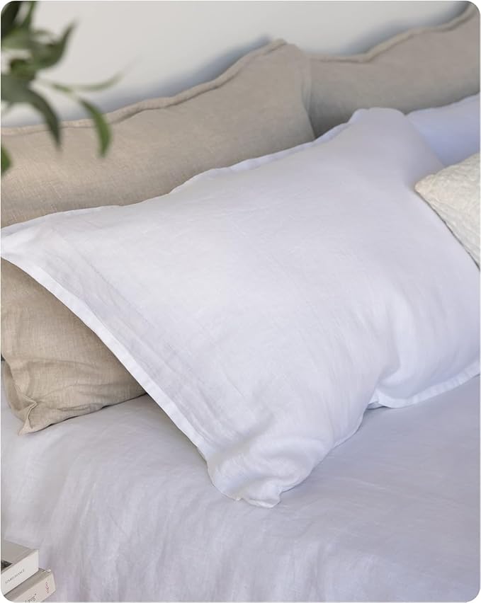 XZ XIFA Standard Pillowcases - 2 Pack - Envelope Closure - 100% Natural Washed French Flax, Breathable, Durable, Textured Pillow Covers 20"x26"(Standard, White)