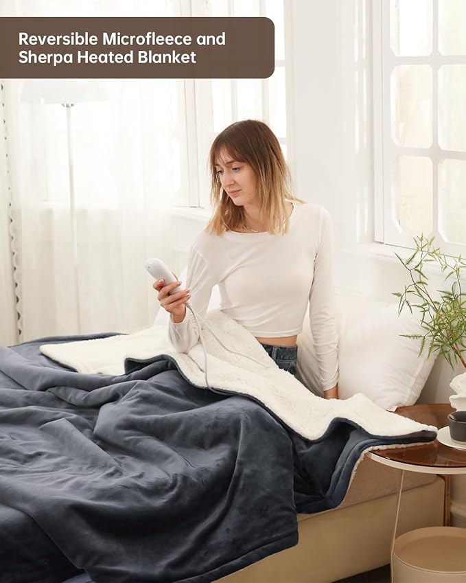 Electric Heated Blanket Full Size, Washable Blanket Warmer for Home for Adults, Fast Heating Super Cozy Soft Flannel 72" x 84", 9 Heat Levels, 1-9H Auto-Off, ETL Certified, Slate Gray
