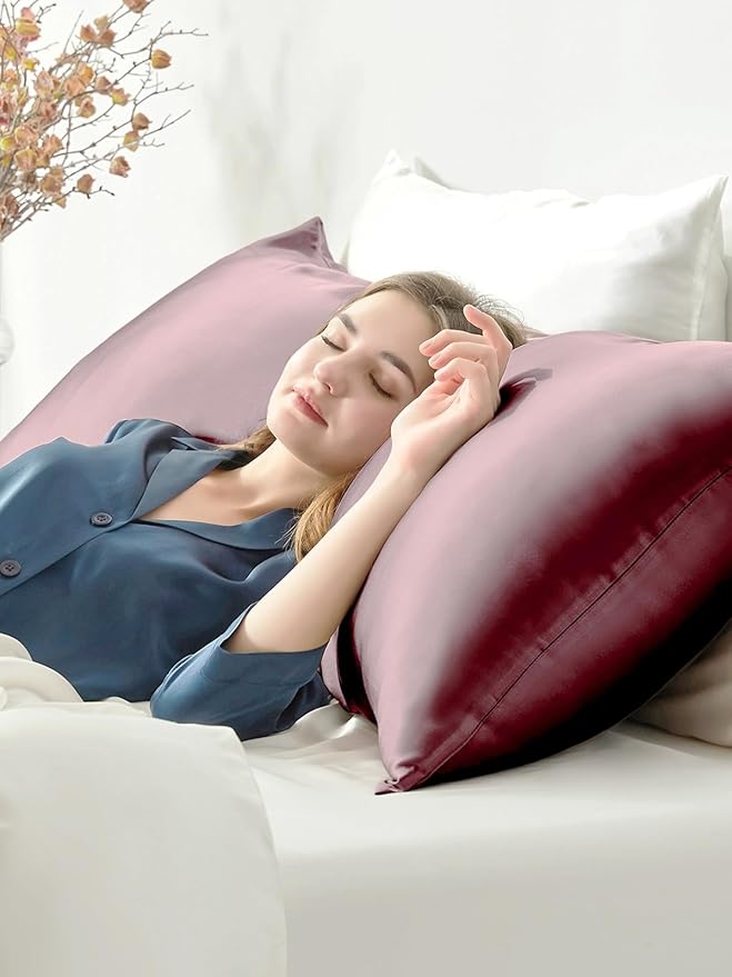 THXSILK Set of 2 100% Mulberry Silk Pillowcase for Hair and Skin Health, 22 Momme Soft and Smooth Pillowcases with Hidden Zipper, Both Sides Premium Grade 6A+ Silk, Body Size 20"x54", Purple