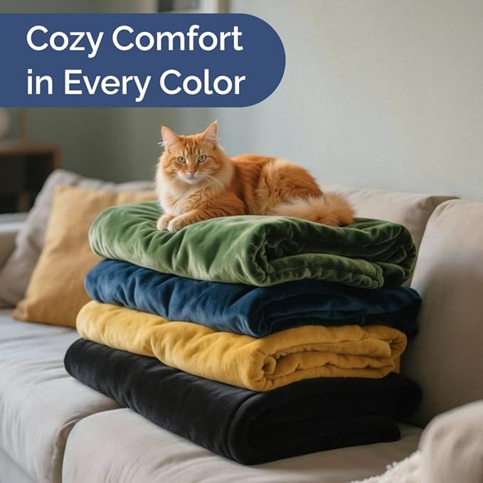 Ultra Soft Fleece Blanket Throw Size - Flannel Fleece Luxury Throw Blanket - Lightweight for Couch Bed Chair - Thick, Warm and Breathable - All Season Cozy Fuzzy, Anti-Static Microplush Bedding, Gold