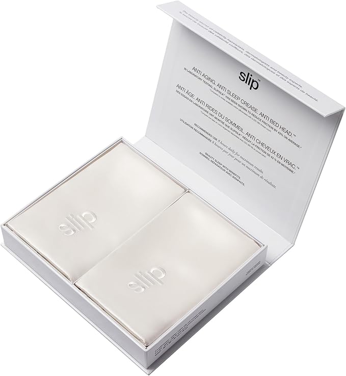 slip The Original Queen Pure Silk Pillow Case Duo - 100% Pure 22 Momme Mulberry Silk - Queen Size Standard Pillow Case - Anti-Aging, Anti-BedHead, Anti-Sleep Crease, White (20" x 30")
