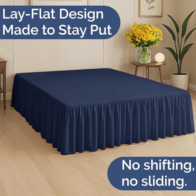 Bedskirt Full Size Ruffle - 18 inch Drop Dust Ruffle Bed Skirt with Platform - Ultra-Soft, Easy Fit, Premium Hotel Quality - Wrinkle, Fade & Shrink Resistant - for Women, Men, Kids and Teens - Navy