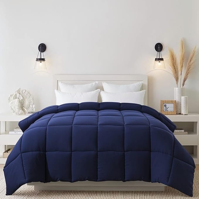 Cosybay Down Alternative Comforter (Navy Blue, Full) - All Season Soft Quilted Full Size Bed Comforter - Duvet Insert with Corner Tabs - Winter Summer Warm Fluffy, 82x86 inches