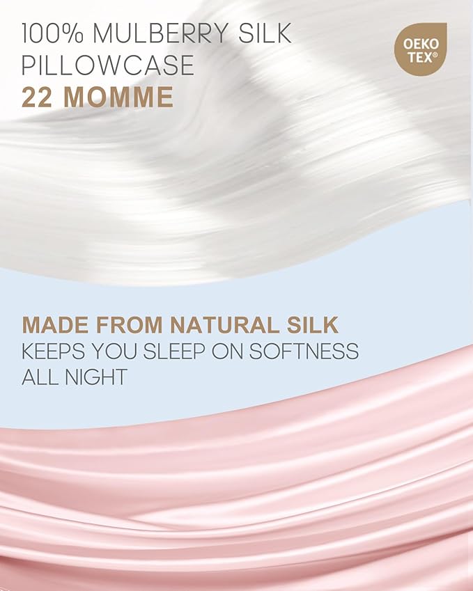 THXSILK Set of 2 Mulberry Silk Pillowcases for Hair and Skin, 22 Momme, Grade 6A+ Silk Dual-Sided, Pillow Cases with Hidden Zipper, King Size 20"x36", 2pcs, Light Pink