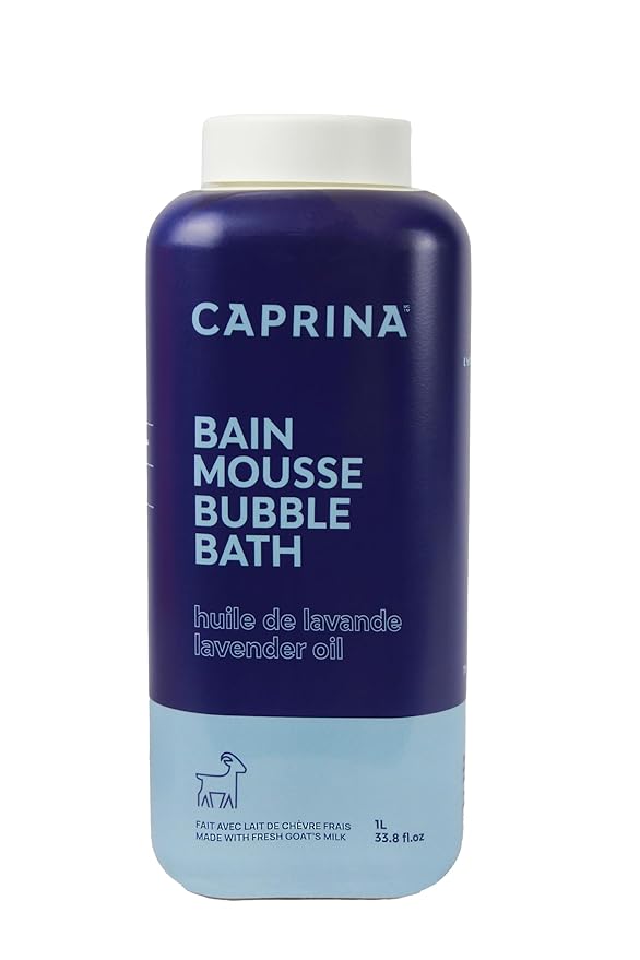 Caprina Fresh Goat’s Milk Bubble Bath, 1L, Hydrating Relaxing Foam Bath, Moisturizing and Gentle on Skin, Made in Canada (Lavender Oil)