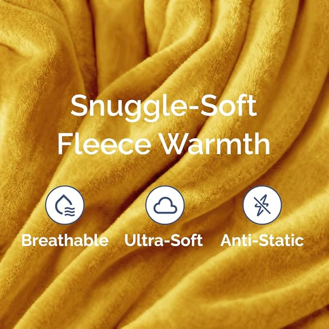 Ultra Soft Fleece Blanket Twin Size - Flannel Fleece Luxury Twin Blanket - Lightweight for Couch Bed Chair - Thick, Warm and Breathable - All Season Cozy Fuzzy, Anti-Static Microplush Bedding, Gold