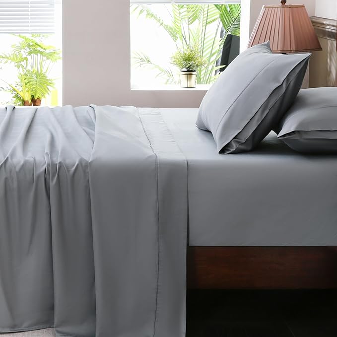 Extra Deep Pocket California King Sheets 18-24 Inch 1000 Thread Count 100% Egyptian Cotton Sateen Weave Soft Breathable 4 Pieces（California King,Grey）