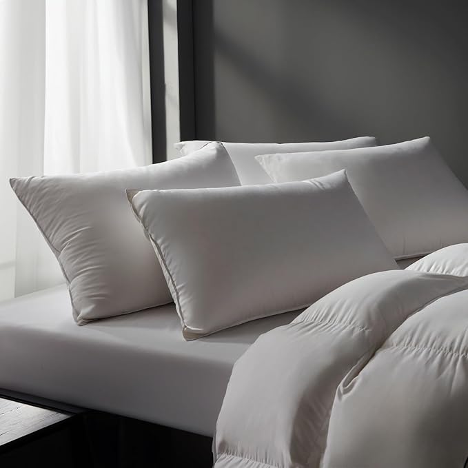 Globon Luxury Down Pillows Queen Size Set of 2 for Side Sleepers, 100% Cotton Shell Hotel Collection Bed Pillow for Sleeping, Firm Down Surrounded Feather Pillow 20" x 30"