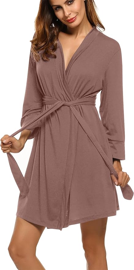 HOTOUCH Womens Robe Lightweight Short Knit Bathrobe Soft Ladies Sleepwear with Pockets