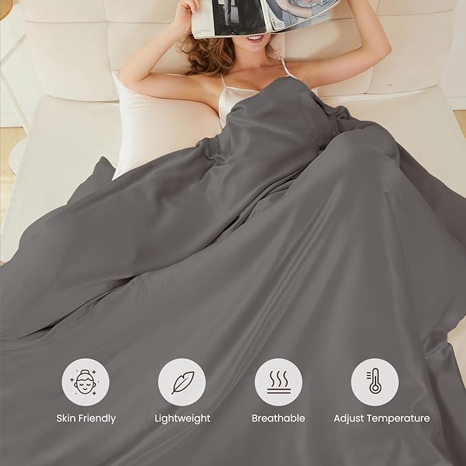 THXSILK 100% Pure Mulberry Silk Duvet Cover Set 3 Piece, 6A+ Grade Luxury Soft Bedding Silk Sheets for Hair and Skin, 1 Pcs Duvet/Quilt/Comforter Cover with 2 Zippered Pillowcases (Charcoal, Full)