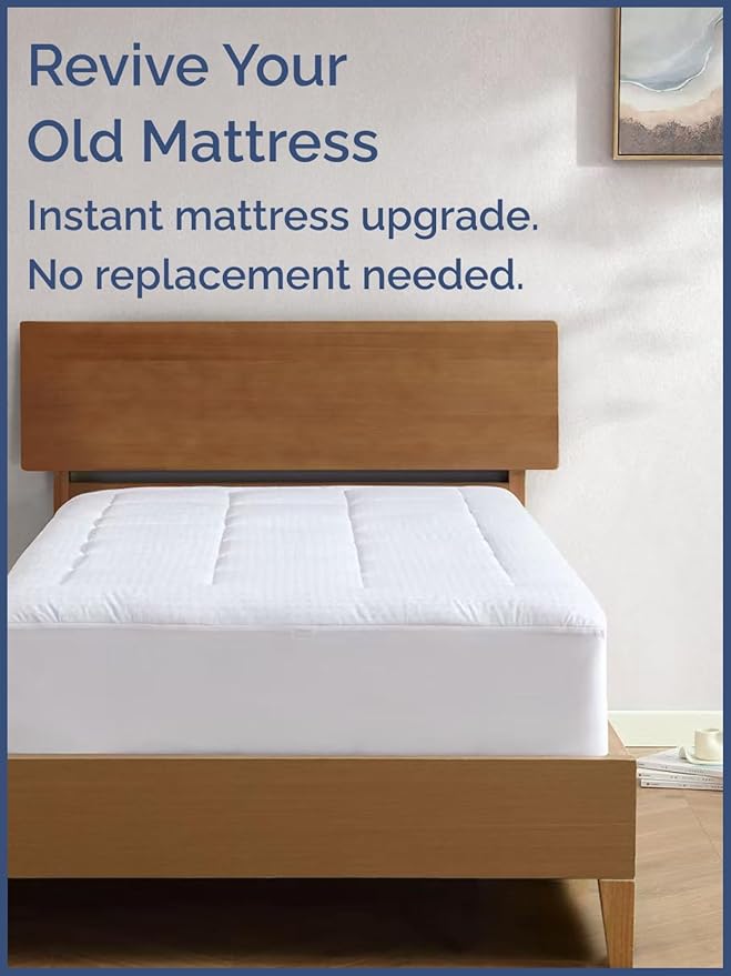 Mattress Pad Twin Size – Quilted Fitted Mattress Protector – Cotton Pillow Top Cover w/ 8-16" Deep Pockets – Thick, Comfy & Plush – Cooling, Breathable & Noiseless – Machine Washable – 39 x 75 (White)