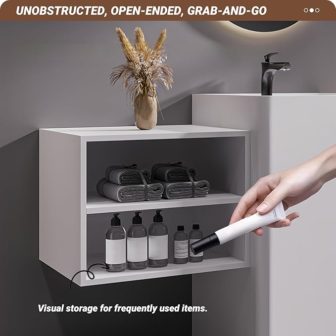 88Inch Freestanding Sink Bathroom Vanity, Wall-Mount Bathroom Cabinet with Open Storage and Striped Drawers, Solid Wood Bathroom Vanity with Smart Defog Mirror and Spacious Rock Plate Countertop