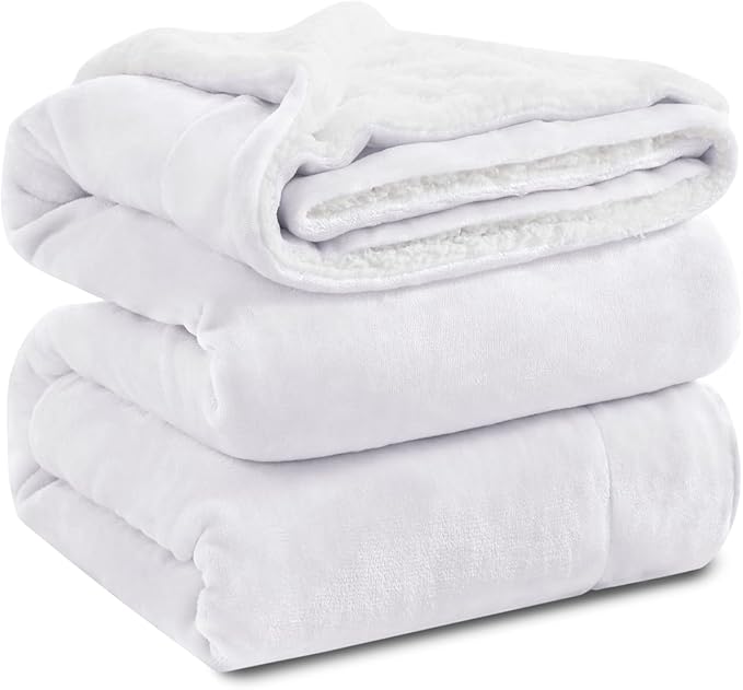 KAWAHOME Sherpa Fleece King Size Blanket for Bed - Extra Warm and Heavy Thick Blankets for Winter, Super Soft 500GSM Plush Blanket, 108" X 90" White