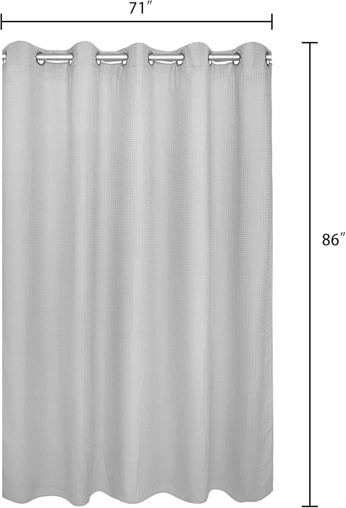 River Dream 86" Extra Long No Hooks Shower Curtain with Snap in Liner, Waffle Weave Cotton Blend,Hotel Quality,Black,71Wx86L