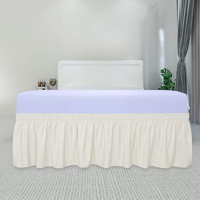 PureFit Wrap Around Ruffled Bed Skirt with Adjustable Elastic Belt - 18 Inch Drop Easy to Put On, Wrinkle Free Bedskirt Dust Ruffles, Bed Frame Cover for Twin, Twin XL and Full Size Beds, Ivory
