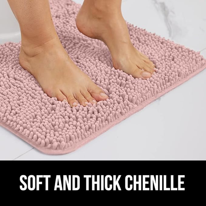 GORILLA GRIP Bath Rug Mat, Soft Absorbent Chenille, Quick Dry Microfiber Mats, Rubber Backing Washable Shower Floor Rugs, Bathmat Runner, US Designed Bathroom Home Decor Accessories 24x17 Dusty Rose