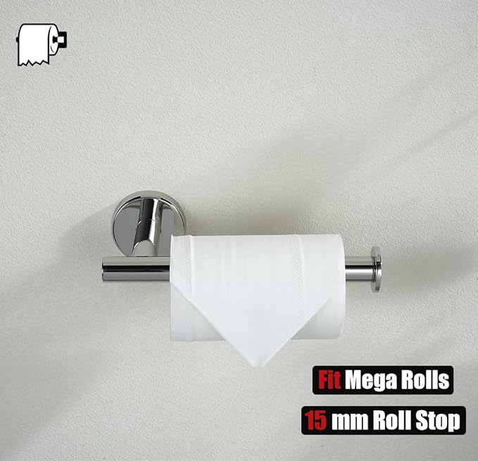 JQK Chrome Toilet Paper Holder, 5 Inch 304 Stainless Steel Thick 8mm Tissue Paper Dispenser for Bathroom, Hold Mega Rolls, Polished Chrome Wall Mount, 2 Pack, TPH120-CH-P2