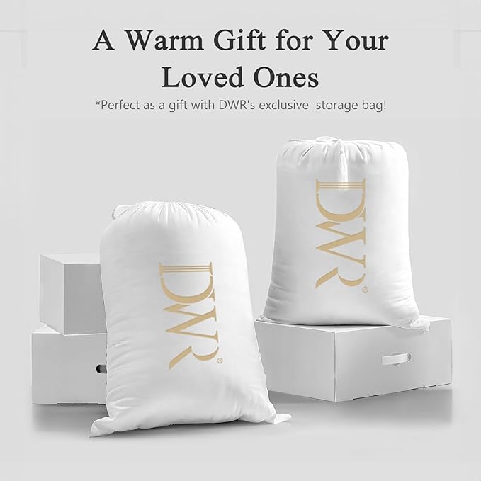 DWR Superior Luxury Feather Down Comforter King Size, Ultra-Soft Rose-Silk Cotton-Blend Fabric, High FP All Season Medium Warmth Bed Duvet Insert(106"x90", White)