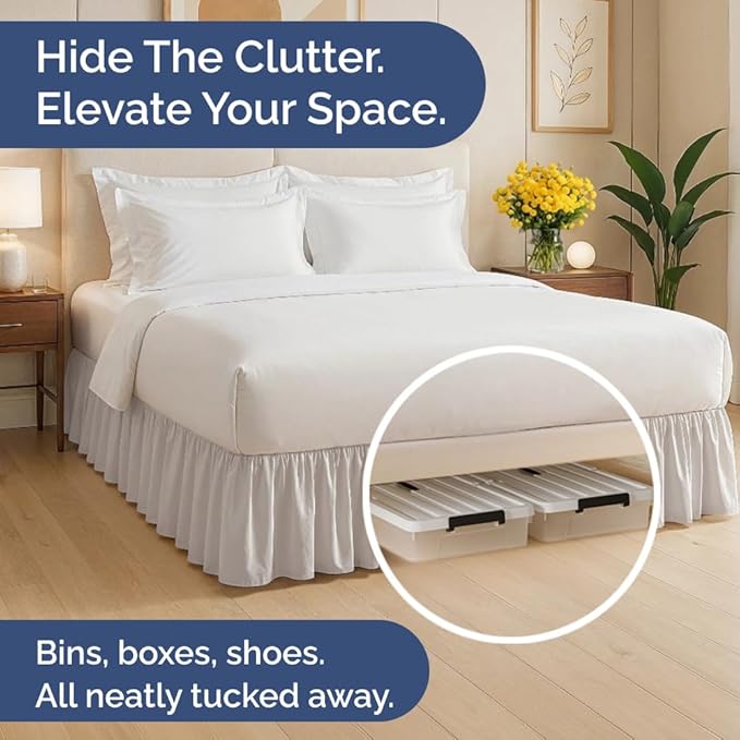 Bedskirt Queen Size Ruffle - 18 inch Drop Dust Ruffle Bed Skirt with Platform - Soft, Easy Fit, Premium Hotel Quality - Wrinkle, Fade & Shrink Resistant - for Women, Men, Kids and Teens - Light Grey