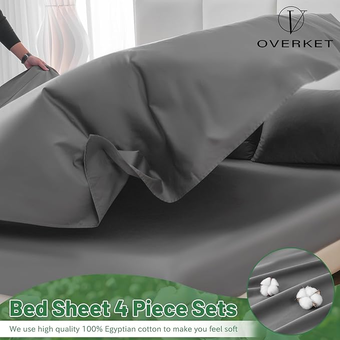 Egyptian Cotton Sheets Full Size 1000 Thread Count Sateen Weave Soft Breathable 16-Inch Deep Pocket 4PCS（Full,Dark Grey）