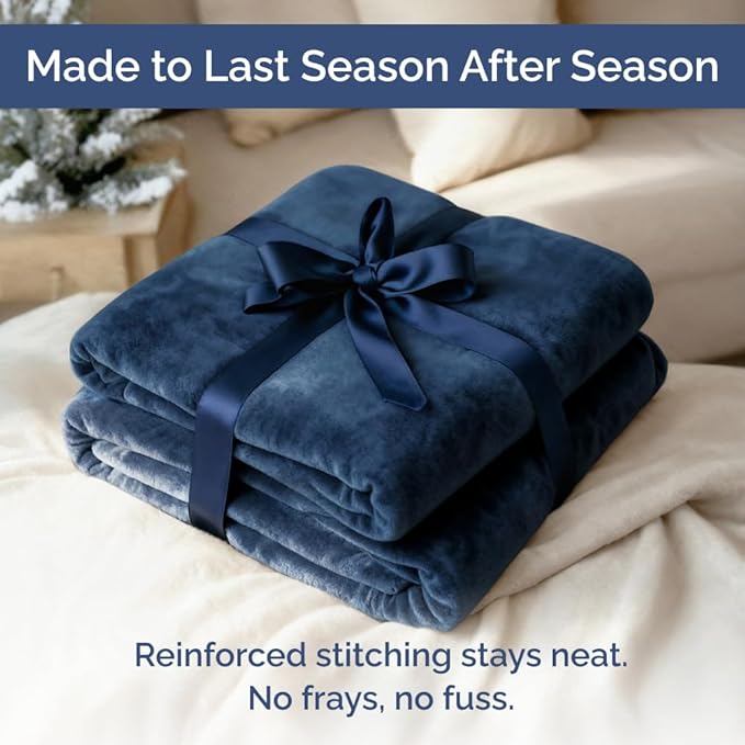 Ultra Soft Fleece Blanket King Size - Flannel Fleece Luxury King Blanket - Lightweight for Couch Bed Chair - Thick, Warm and Breathable - All Season Cozy Fuzzy, Anti-Static Microplush Bedding, Navy