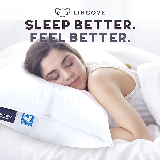 Lincove Signature 100% Natural Canadian White Down Luxury Sleeping Pillow - 800 Fill Power, 500 Thread Count Cotton Shell, Made in Canada, Queen - Firm, 2 Pack