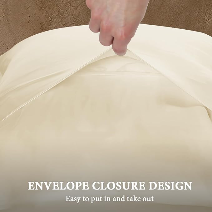 BHZ Satin Goose Down Feather Pillows Standard Size Set of 2 with Beige Satin Pillowcase for Hair and Skin, Cooling Pillow Cases Similar to Silk Pillow Cases, Decor for Women, Mom Men