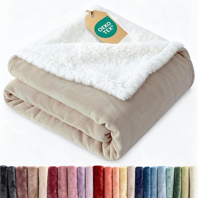 Sherpa Fleece Blanket King Size - Reversible Sherpa Fleece King Blanket - Super Soft Double Sided for Bed, Sofa, Couch - Thick, Warm, Fuzzy & Plush - Luxurious Bedding for Winter - Cream, 90" x 108"