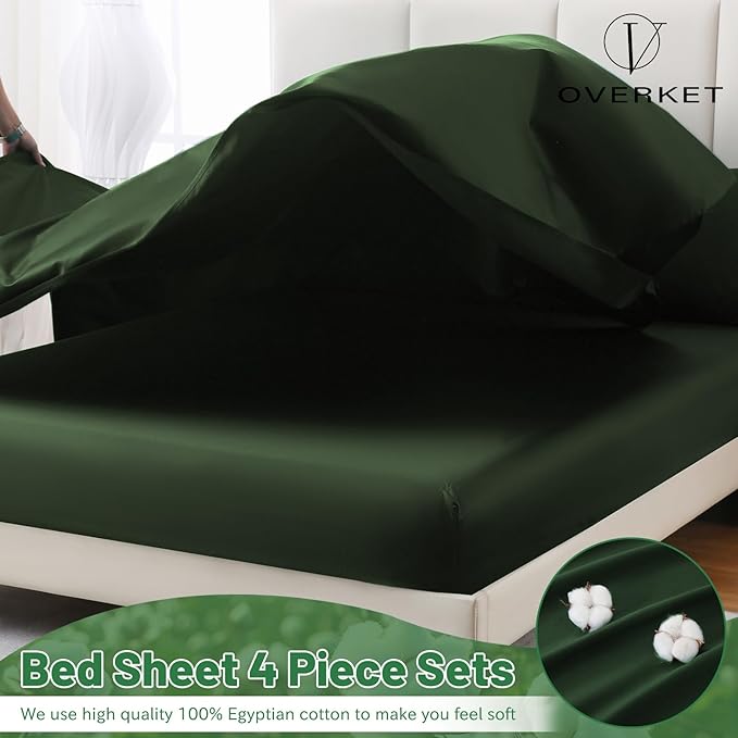 100% Egyptian Cotton Sheets Cal King Sheet Set 1000 Thread Count Sateen Weave Soft Breathable 16-Inch Deep Pocket 4PCS（California King,Forest Green）