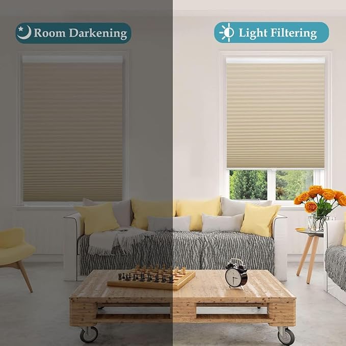 MYshade 1.5-Inch Cellular Cordless Light Filtering Shades,Thermal Insulating Noise Reducing Waterproof Blinds,Honeycomb Window Treatments for Indoor Light Control (Beige-35 W x 72" H)