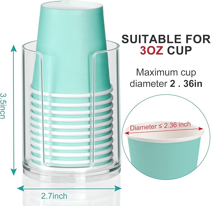 Bathroom Cup Dispenser, Disposable Mouthwash Cups Holder Fit 3oz Small Paper Cups, Clear Plastic Cup Dispenser for Bathroom Vanity Countertop Rinsing Cups Storage (2 Pack)