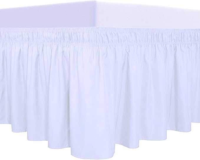 PureFit Wrap Around Ruffled Bed Skirt with Adjustable Elastic Belt - 14 Inch Drop Easy to Put On, Wrinkle Free Bedskirt Dust Ruffles, Bed Frame Cover for Twin, Twin XL and Full Size Beds, White