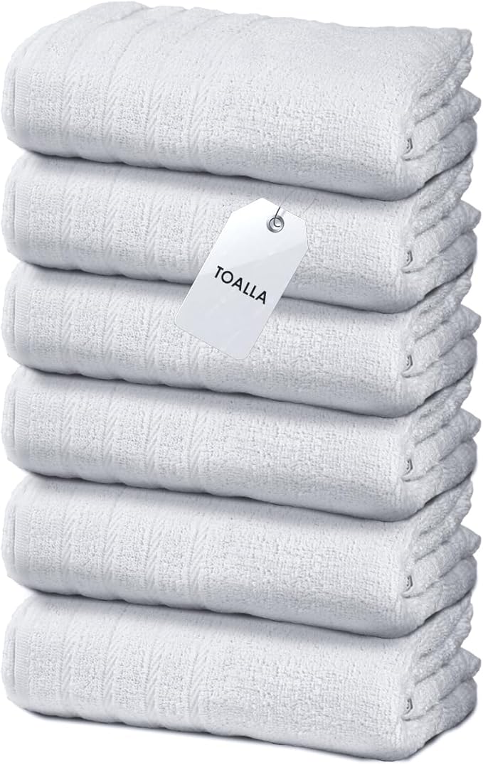 TOALLA_ Bath Towels_30x60_Pk 6_White Bath Towels (6-Pack, 30W X 60 L Inches) White Color- Cotton Towel for Gym, Bath, Spa, Shaving, Shampoo, for Daily use, Large