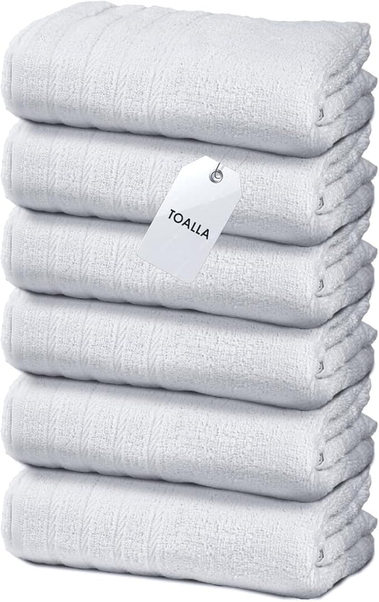 TOALLA_ Bath Towels_30x60_Pk 6_White Bath Towels (6-Pack, 30W X 60 L Inches) White Color- Cotton Towel for Gym, Bath, Spa, Shaving, Shampoo, for Daily use, Large