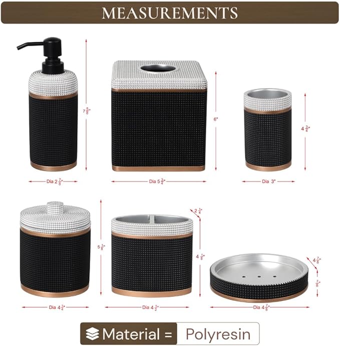 Decozen Bathroom Accessories Set 6Pcs – Soap Dispenser, Toothbrush Holder, Tumbler, Soap Dish & Cotton Swab Jar – Modern Bathroom Decor, Bath Set for Christmas Decor, Seiler