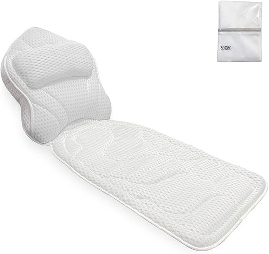 Bath Pillows for Tub Full Body, Large Mesh tub Pillow for Bathtub for Head, Neck and Back Support with Laundry Bag and Hanger for Quick Drying White