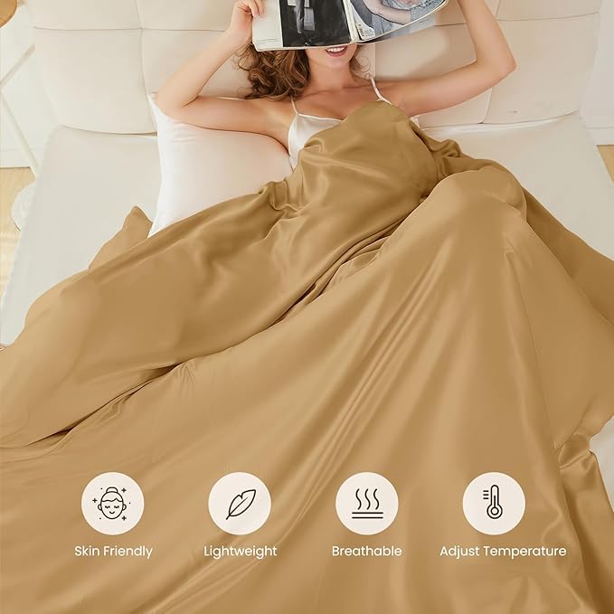 THXSILK 100% Pure Mulberry Silk Duvet Cover Set 3 Piece, 6A+ Grade Luxury Soft Bedding Silk Sheets for Hair and Skin, 1 Pcs Quilt/Comforter Cover with 2 Zippered Pillowcases (Metallic Gold, Twin)