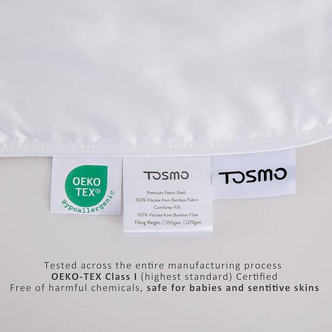 TOSMO Luxury Comforter, 100% Viscose from Bamboo Shell & Fill, Soft Breathable Cooling Silky Duvet Insert, Down Alternative Blanket for Restful Sleep (Queen, All Seasons White)