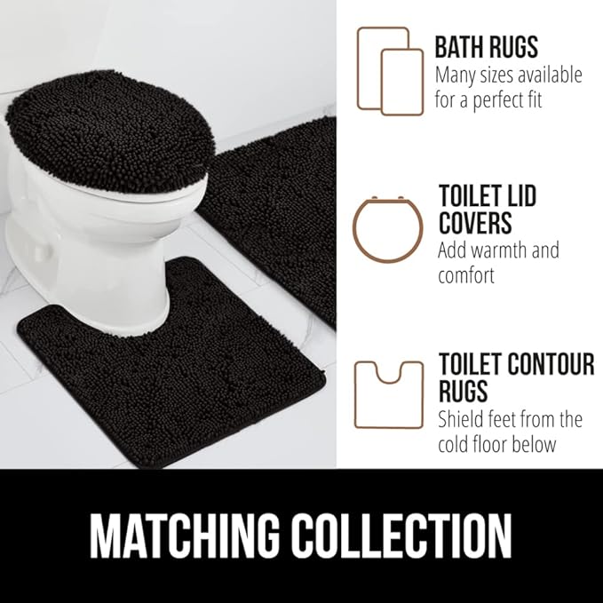 GORILLA GRIP Bath Rug Mat, Thick Soft Absorbent Chenille, Quick Dry Microfiber Mats, Rubber Backing Washable Shower Floor Rugs, Bathmat Runner, US Designed Bathroom Home Decor Accessories 24x17, Black