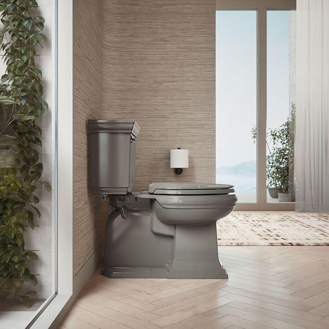 KOHLER 4636-RL-58 Cachet ReadyLatch Elongated Toilet Seat Slow Close, Soft Close Toilet Seat Quiet Lid, Contoured Grip-Tight Bumpers Installation Hardware, Aparment Essentials, Thunder Gray