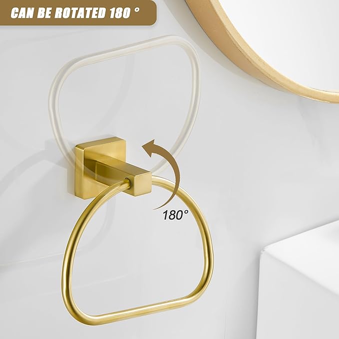 Leyden Gold Toilet Paper Holder Hand Towel Holder, Brushed Brass Toilet Roll Holder Towel Ring, Modern Bathroom Hardware Set Stainless Steel Wall Mounted 2 Pieces