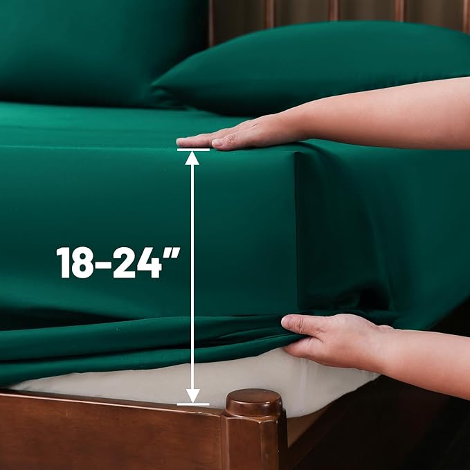 Extra Deep Pocket King Sheets 18-24 Inch 1000 Thread Count 100% Egyptian Cotton Sateen Weave Soft Breathable 4 Pieces（King，Dark Green）
