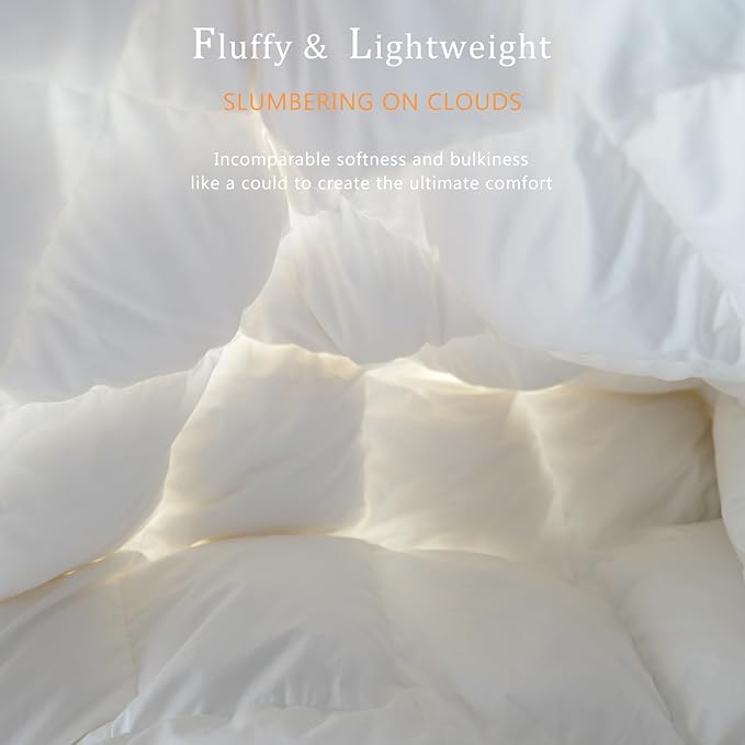 Luxury White Down Fiber Comforter King Size - Down Fiber Comforter for All Seasons - Ultra-Soft Duvet Insert Medium Warmth - Hotel Collection Comforters，59 Oz (106x90)