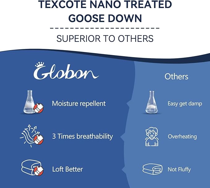 Globon Goose Down Comforter Queen Size All Season Down Duvet Insert,400 Thread Count Ultra Soft Noiseless Shell,800 Fill Power with Corner Tabs,White