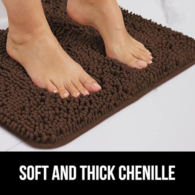 GORILLA GRIP Bathroom Rug Sets, Soft Chenille 2 Piece Area Rugs Set, Toilet Base Mat and 30x20 Carpet, Absorbent Microfiber Washable Mats Dry Quickly, Home Décor and Bath Room Accessories, Brown