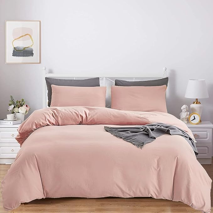 KAREVER Pink Comforter Sets Pure Blush Color Bedding Set Women Lightweight Comforter Set Girls 3 Pieces Blanket Breathable Bed Comforter Set Durable Bedding Set