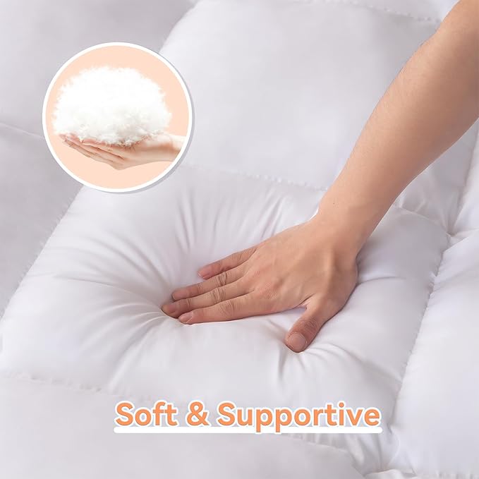 Topllen Twin XL Mattress Topper for Back Pain Relief, Extra Thick Pillow Top Plush Mattress Pad with Deep Pocket, Soft Pillowtop TwinXL Size Bed Toppers Filled Fluffy, College Dorm, White